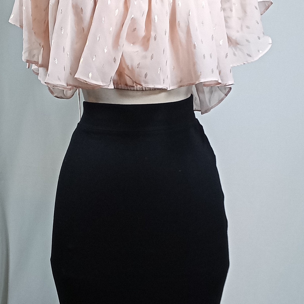 FOREVER 21 - Women's Blush Pink Gold Polka Dot Ruffle Sheer Top